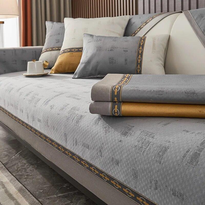 

Роскошная подушка для дивана для гостиной, синель, нескользящий диван, полотенце, чехол для дивана, серый чехол с широким краем, чехол для сиденья, защита дома 70x70cm 1pcs