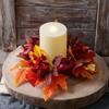 Simulated Maple Leaf Autumn Candle Wreath Faux Maple Leaf Harvest Decor Candle Ring Table Centerpiece 1pc Fall Candle Holder