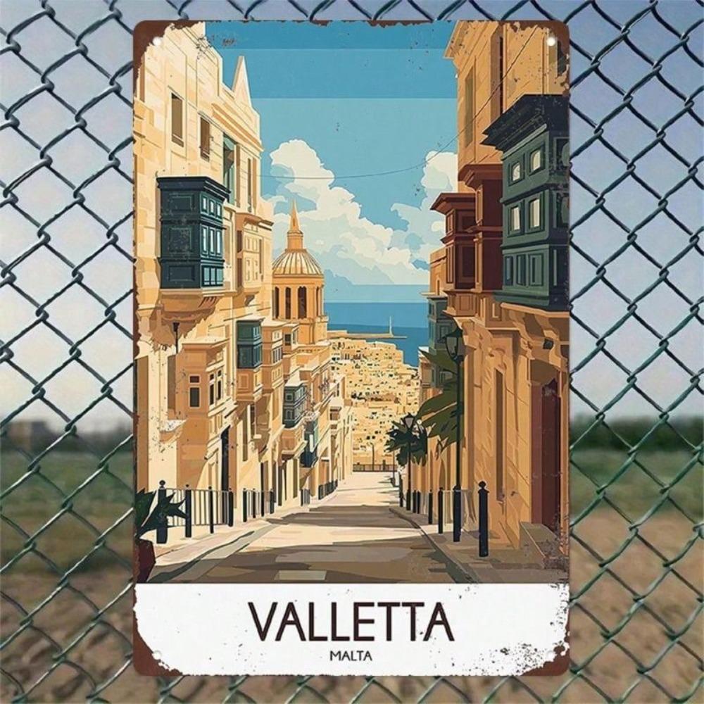 Vintage Metal Wall Sign Malta Street Scene Retro Decor 30x20cm