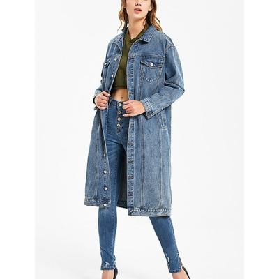 Women's Denim Jacket for Spring Autumn Long Vintage Slim Fit Stylish Jean Jacket Casual Streetwear Outwears