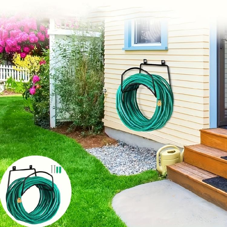 Garden Utility Hose Hanger for Wall, Wire Storage Rack Stand With Tool Tray to Lift Coiled Hoses, Cords, or Rope From Floors