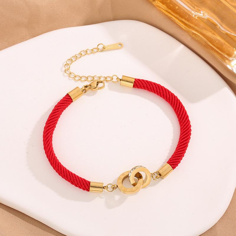 

Браслеты из нержавеющей стали Римские цифры Переплетенный круг Плетеный Счастливый Красный шнурок Модный Браслет с подвесками для женщин Циркон Подарки