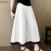ZANZEA Women Casual Elastic Waist Solid Color Loose Wide Leg Pants