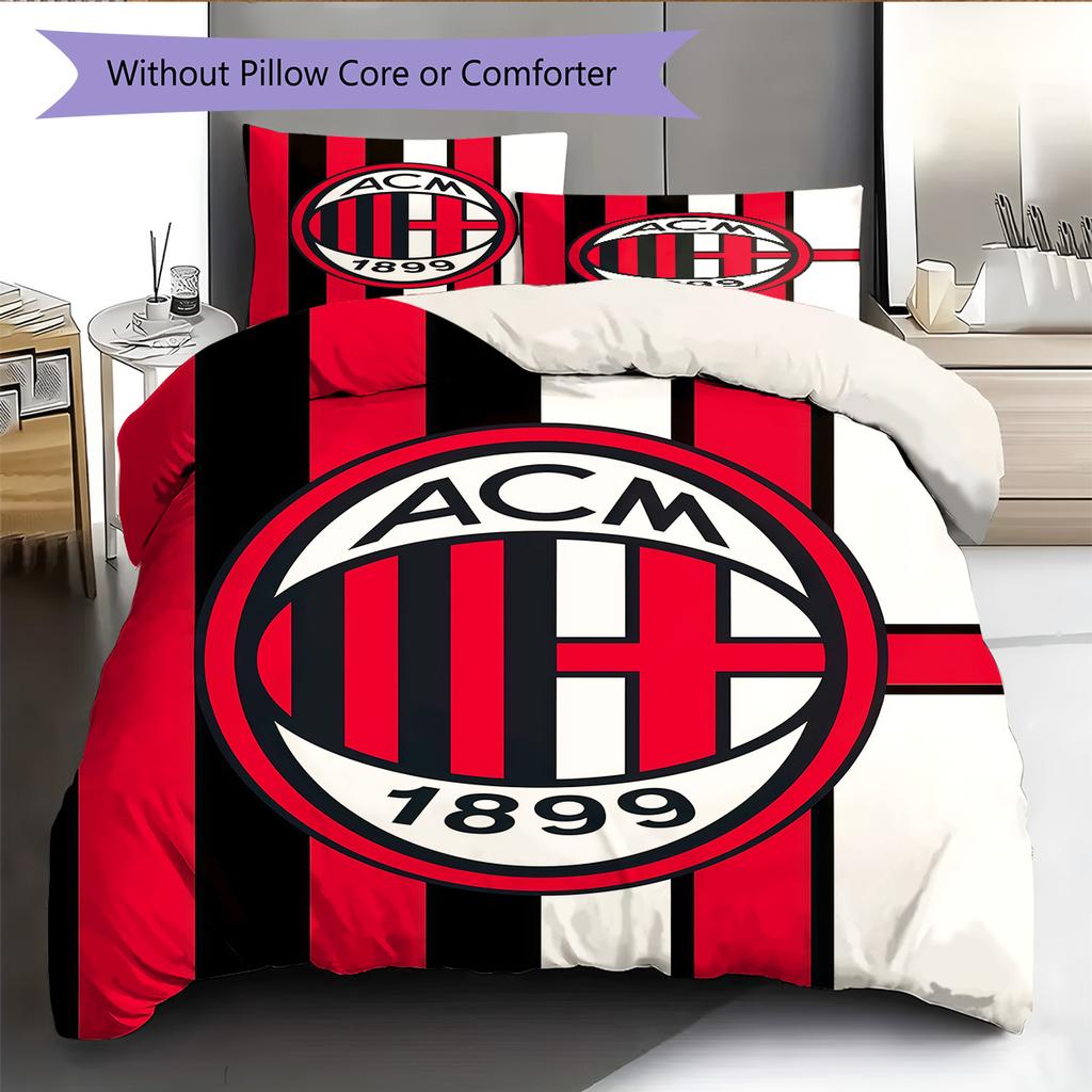 AC Milan logo Pattern Bedding Quilt Set Quilt Cover Pillowcase Home Decoration Birthday Gift (1 * duvet cover + 2 * pillowcase, without core)