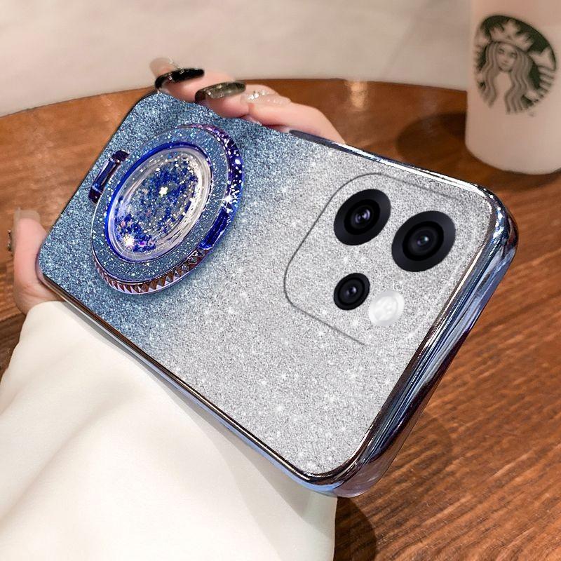 For OPPO Reno 15 Pro 15F Case with Liquid Glitter Quicksand Hourglass Stand Holder Luxury Shiny Gradient Plating Girls Slim