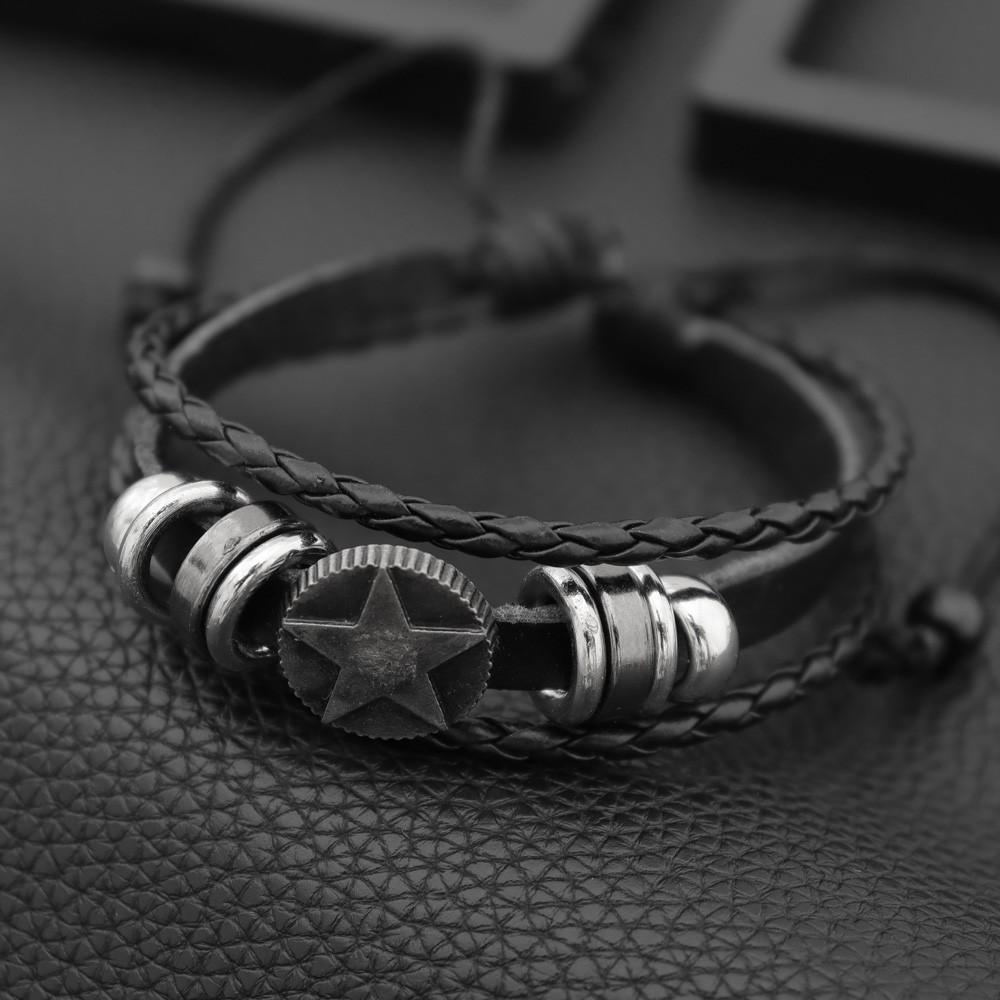 Fashion Punk Personality Accessories Five-pointed Star Beaded Bracelet Simple Versatile Adjustable Men's Bracelet