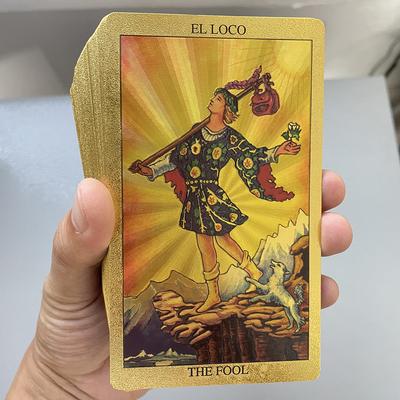 Gioco di Carte Tarocchi in Foglia d'Oro Spagnolo Inglese Bilingue Mazzo di Divinazione con Guida Set per Lettura Oracolare di Profezia per Principianti