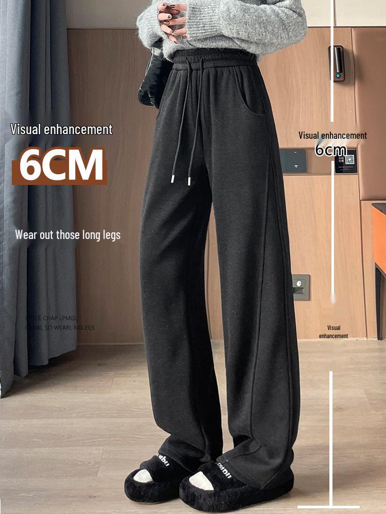 Women's Curved Blade Wide-Leg Pants: New 2026 Plus Velvet Wool for Autumn/Winter - Casual, Loose-Fit, Straight-Leg Design