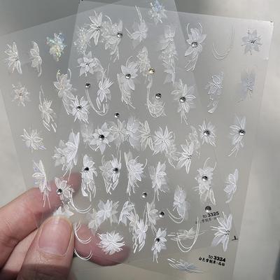 Laser White Semi-Transparent Flower Nail Sticker DIY Creative Decoration
