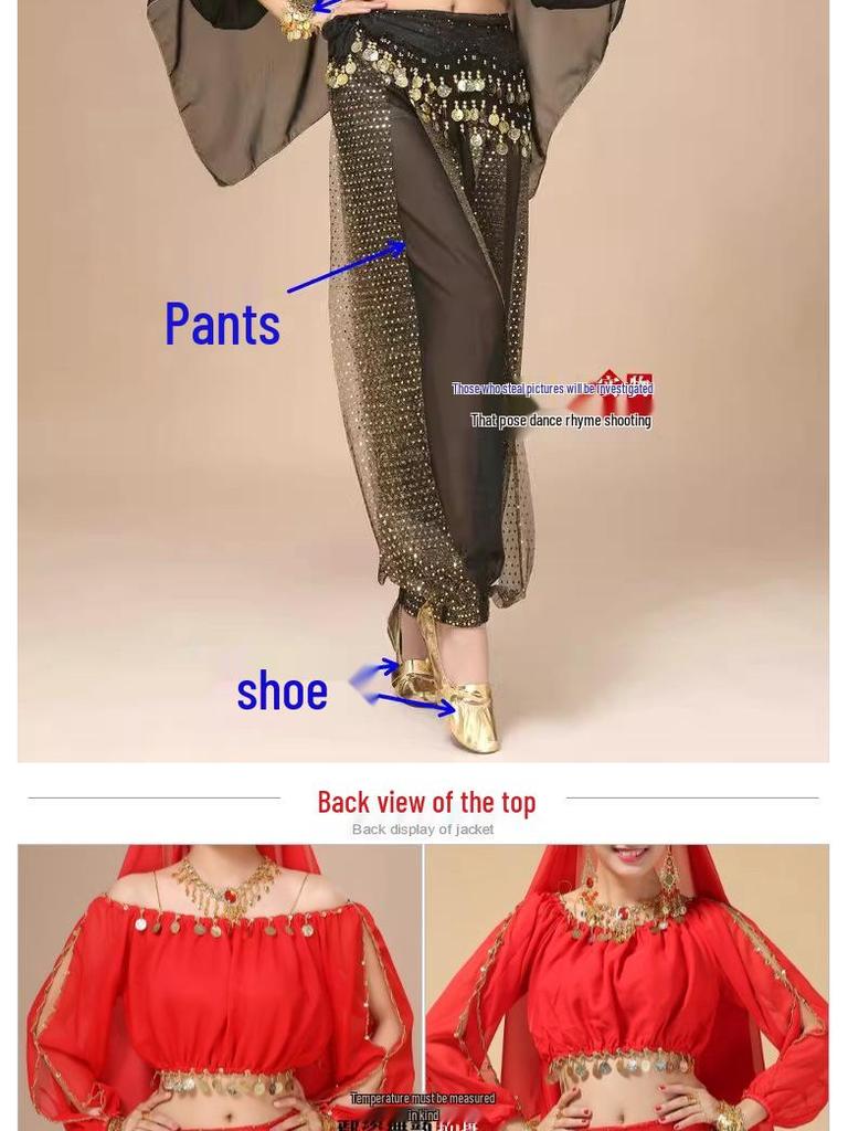 Dámský indický kostým pro břišní tanec s dlouhým rukávem pro vystoupení a praxi