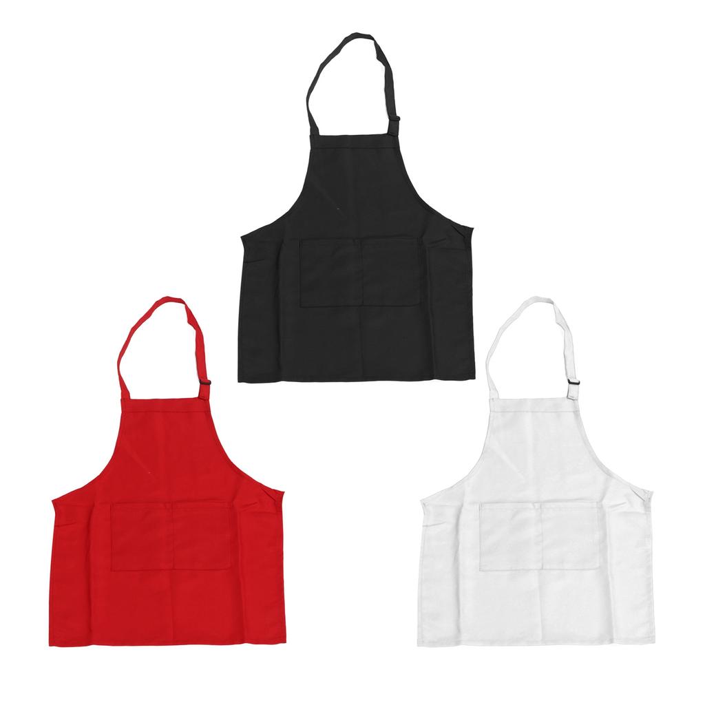 3Pcs Children Aprons Baking DIY Kids Aprons with Pockets for Boys Girls Aged 3?6 White Red Black S