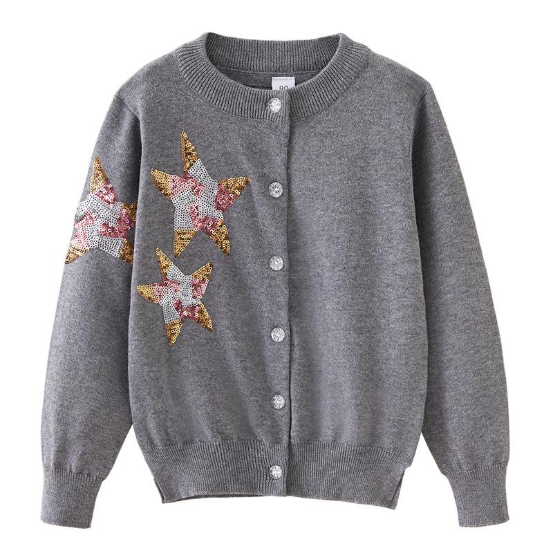 

Весенне-осенний кардиган принцессы с пятиконечной звездой, детский вязаный кардиган, свитер, пальто для маленькой девочки 140cm серый