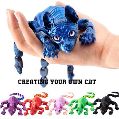 Chaton Siamois Chat Imprimé en 3D Multi-articulé Poupée Chat Sans Poils 3D Mini Figurine de Chat pour Maison Chambre Cadeau pour Enfants