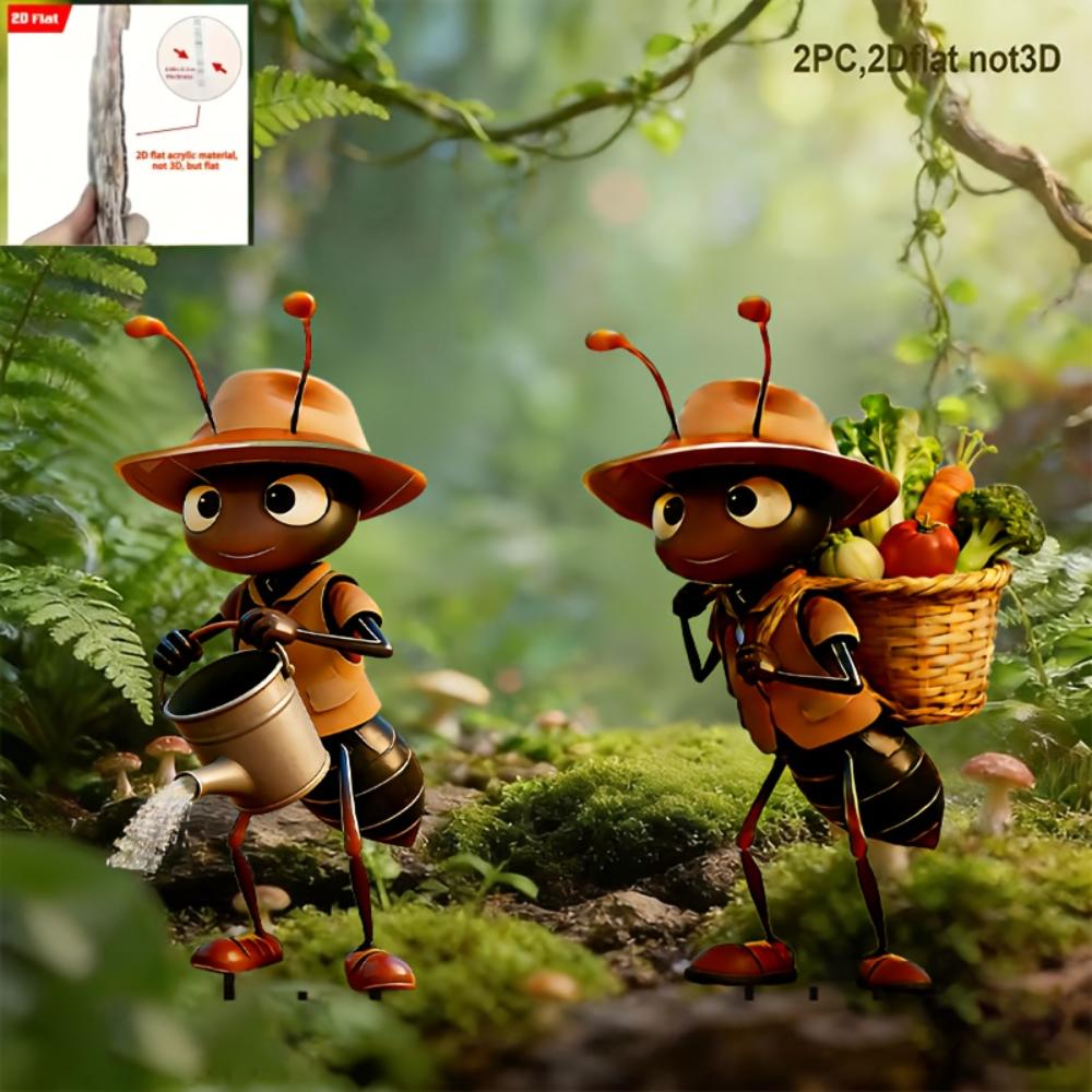 2D Flat Printed Ant Garden Stakes, 2/3Pcs Cute Acrylic Outdoor Decor for Garden Lawn Planter Yard Fence Festival Gifts
