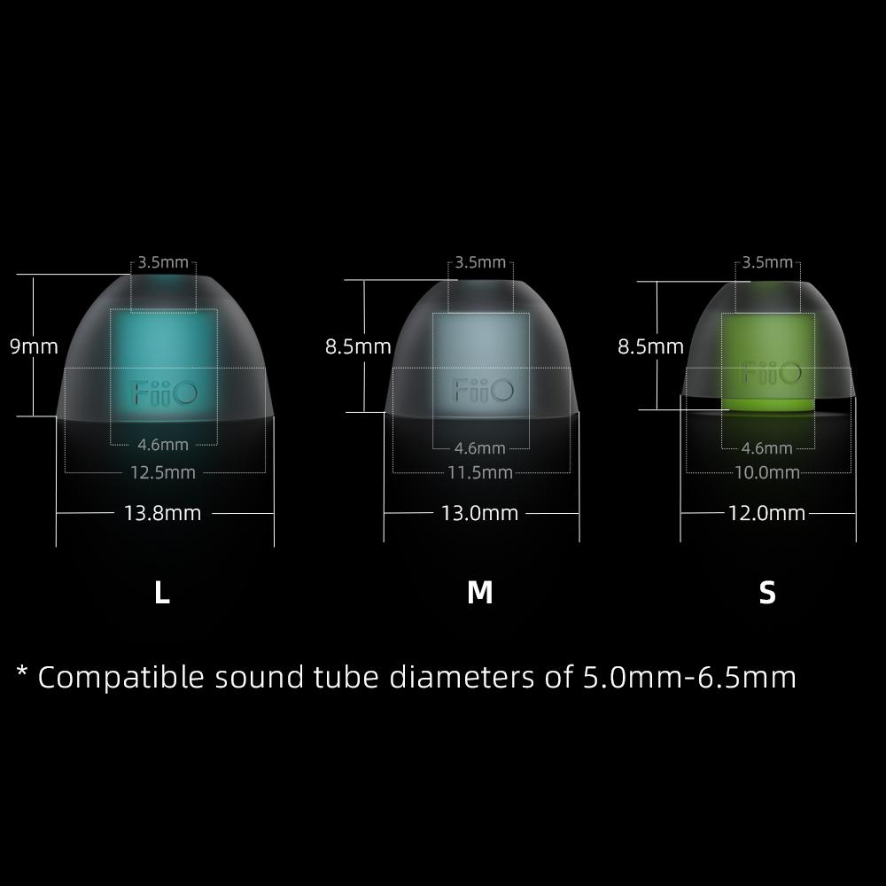 FiiO HS18 HS19 HS20 Silicon 0.4mm Thick Eartips (6 Pairs) Silicone Ear Pads For In-Ear Headphones Silicone Eartips Accessories