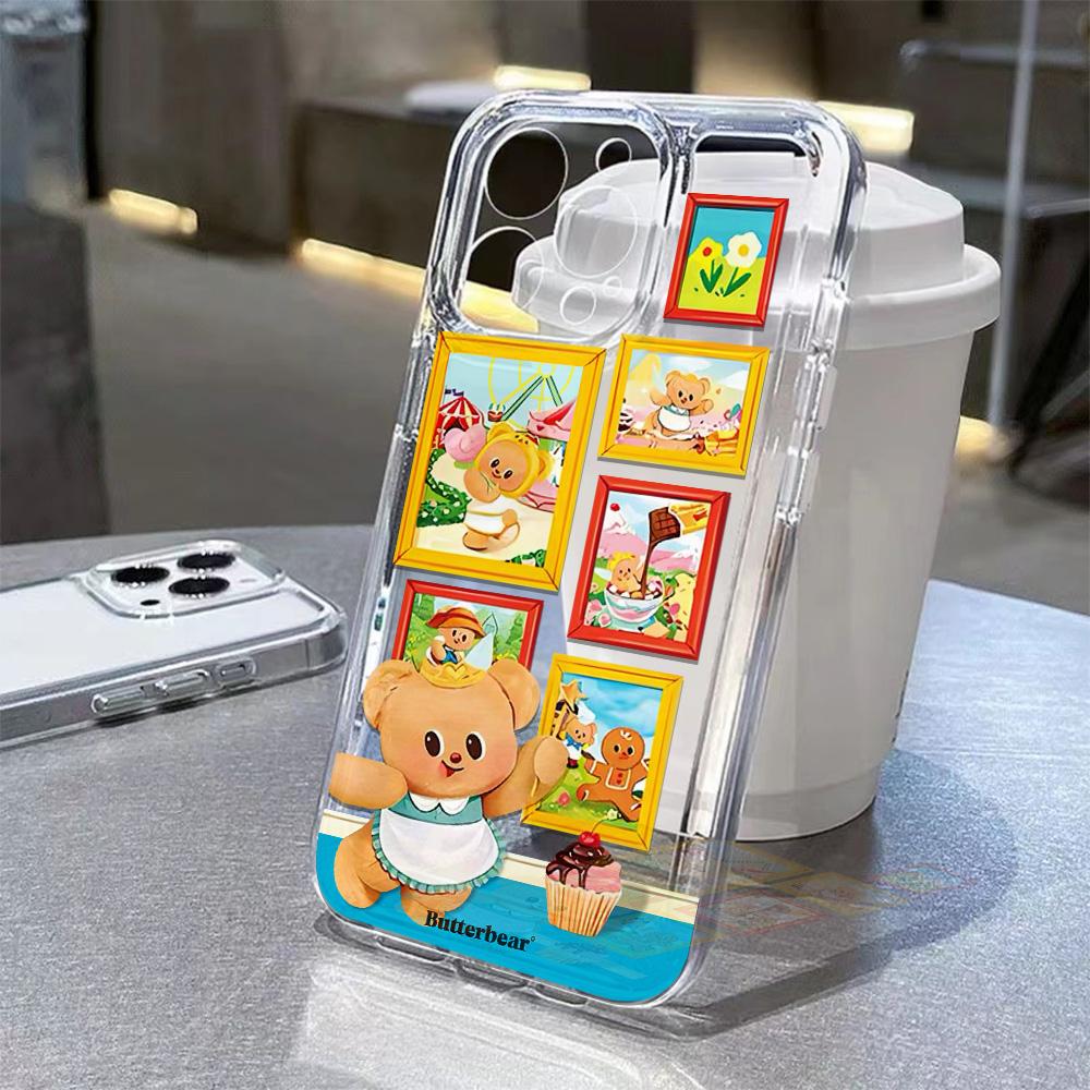 Cute Butter Bear Phone Case For Samsung Galaxy S25 S24 S23 S22 S21 S20 FE Note20 Note10 Edge Plus Ultra Lite 5G Clear Back Cover