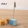 Metal Pole Memo Stand 2 Pcs Wooden Cube Base Holder with Clips, Mini Table Multi-combination Number Stands for Name Cards, Photos, Memos, Wedding,