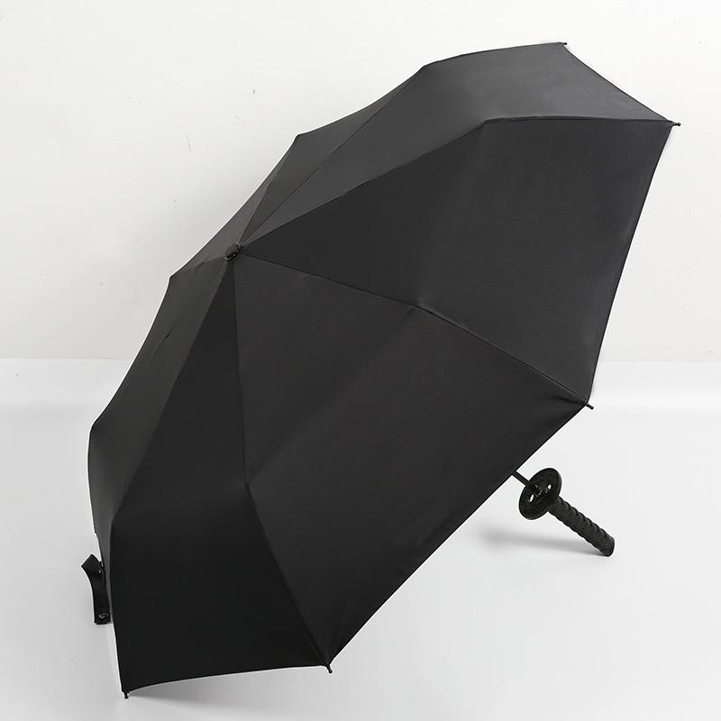 New Creative Tri-fold Automatic Samurai Sword Umbrella Black Knight Sword Hilt Sword Umbrella All-weather Umbrella