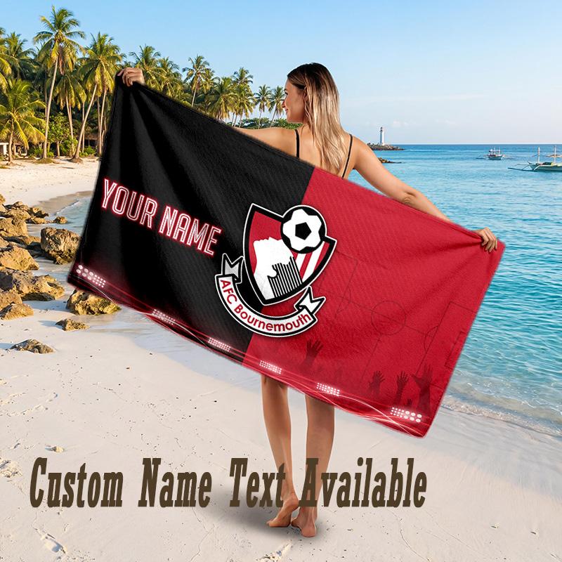 Bournemouth Football Design Beach Towel Custom Text Large Towel for Beach Vacation
