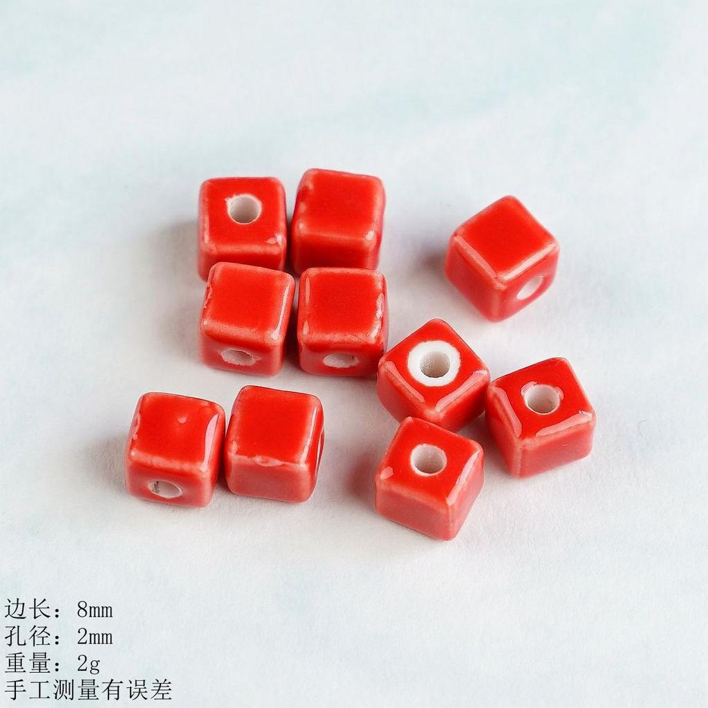 Ceramic Loose Beads Chinese Red Beads Handmade DIY Necklace Loose Beads Accessories