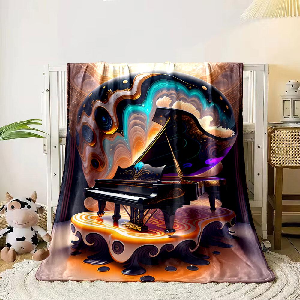 Surreal Glowing Grand Piano with Swirling, Fluid, and Vibrant Patterns. for All Seasons Blanket Lunch Break Throw Gift