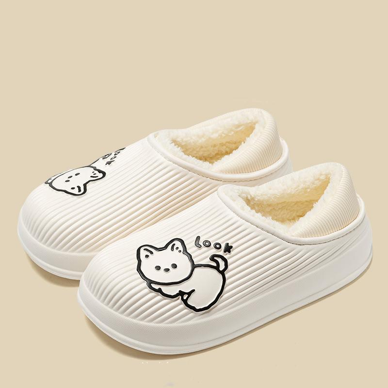 

Зимние водонепроницаемые теплые плюшевые хлопковые тапочки для женщин с толстой подошвой, нескользящие, однотонные, подходят для домашнего использования и для пар. 38-39 белый