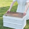 Folding Camping Box with Wood Top Travel Outdoor Storage Food Box Car Organizer Container Camping Equipment Tableware Storage