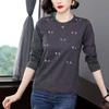 Spring and Autumn Long-sleeved Round Neck Loose Large Size Mother Middle-aged Solid Color Thin Ladies Blouse Bottoming Shirt