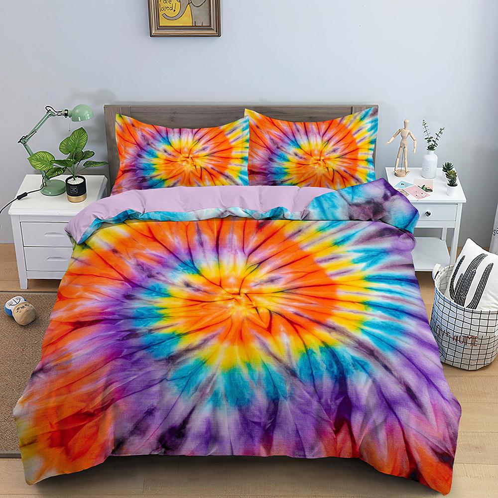 Rainbow Printing Bedding Set Colorful Stripe Soft,Comfortable and Breathable Comforter Cover King Queen Size Bedclothes Set 3pcs