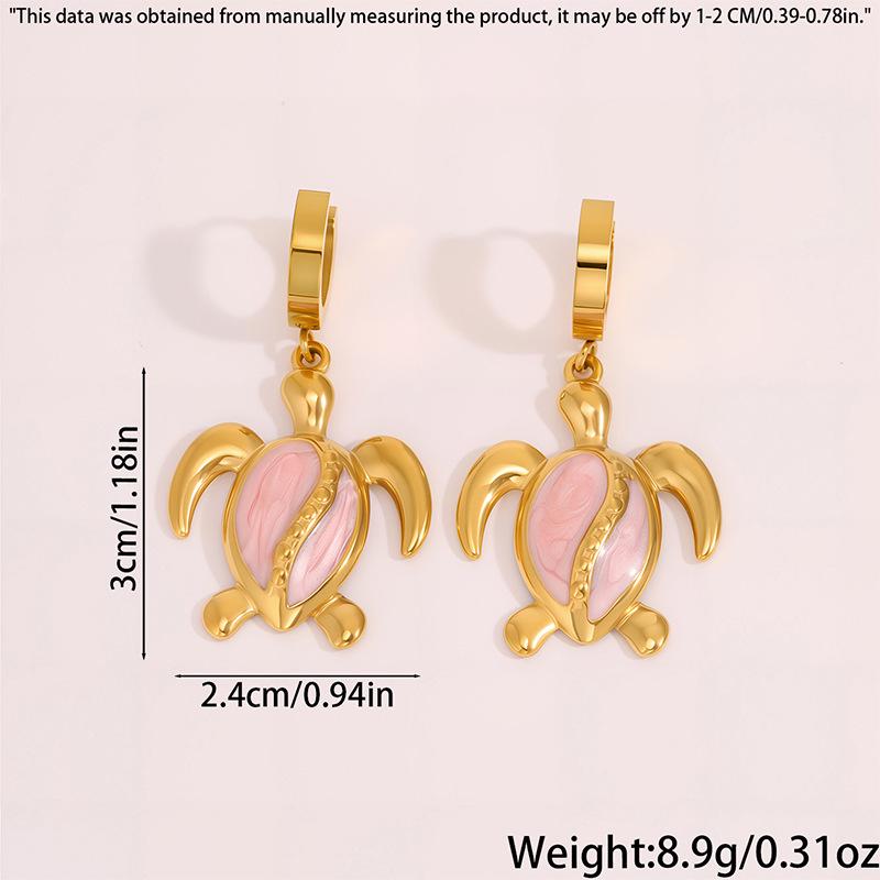 Ocean Style Sea Turtle Enamel Dangle Earrings - Women's Stainless Steel Luxury