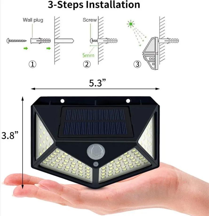 

100LED Solar Lights Outdoor Smart Motion Senso Courtyard Wall Lamp Solar Power Light Waterproof Solar Lamp Garden Decoration