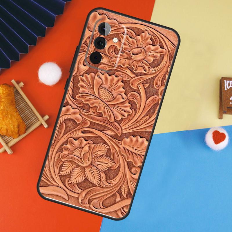 Brown Hand Tooled Western Case For Samsung Galaxy A53 A33 A13 A54 A34 A14 A56 A36 A16 A06 A12 A32 A52 A35 A17 A15 A55
