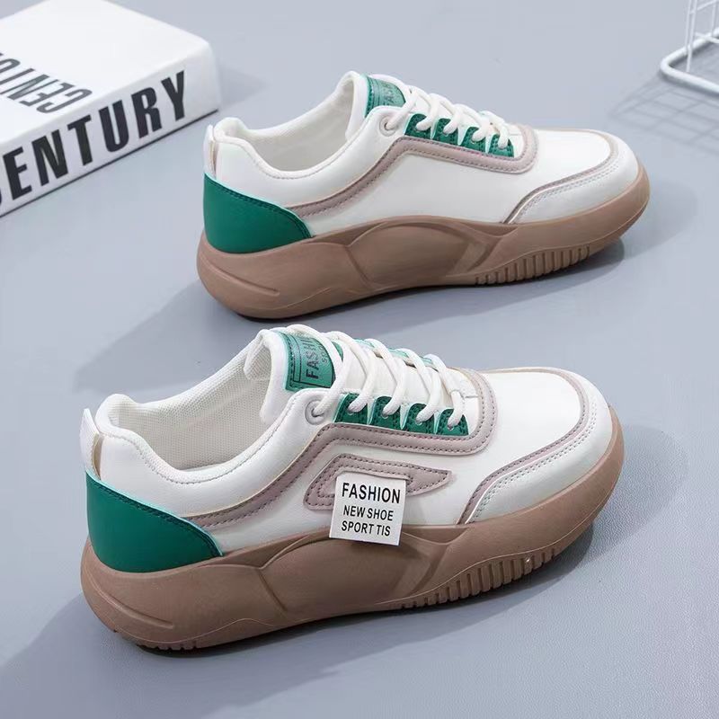 White Shoes for Women In Spring New Versatile Thick Sole Leather Shoes for Women Dad Shoes Casual Board Shoes for Women