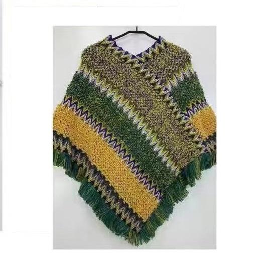 Dámský pulovr s cikcakovým úpletem a třásněmi, šál, podzimní hippie měkký háčkovaný šál, asymetrická šála