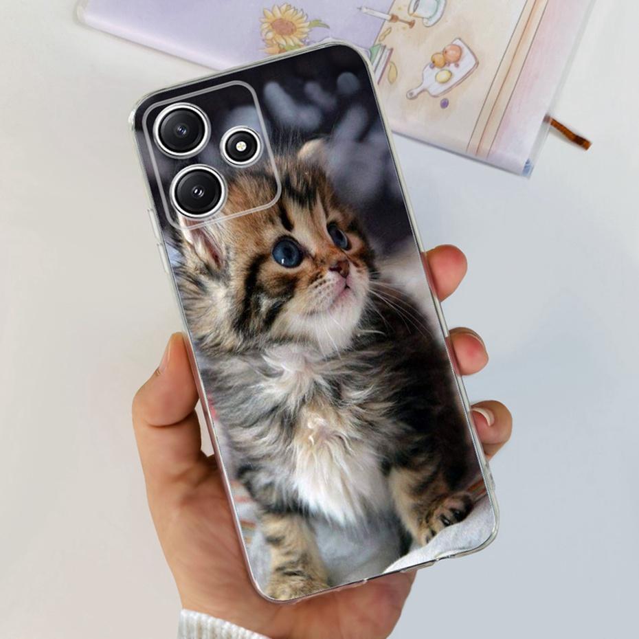 Cute Flower Cat Painted Case For Xiaomi Redmi 12 5G 2023 Soft Silicone TPU Back Cover For Redmi12 5G Global Phone Bumper