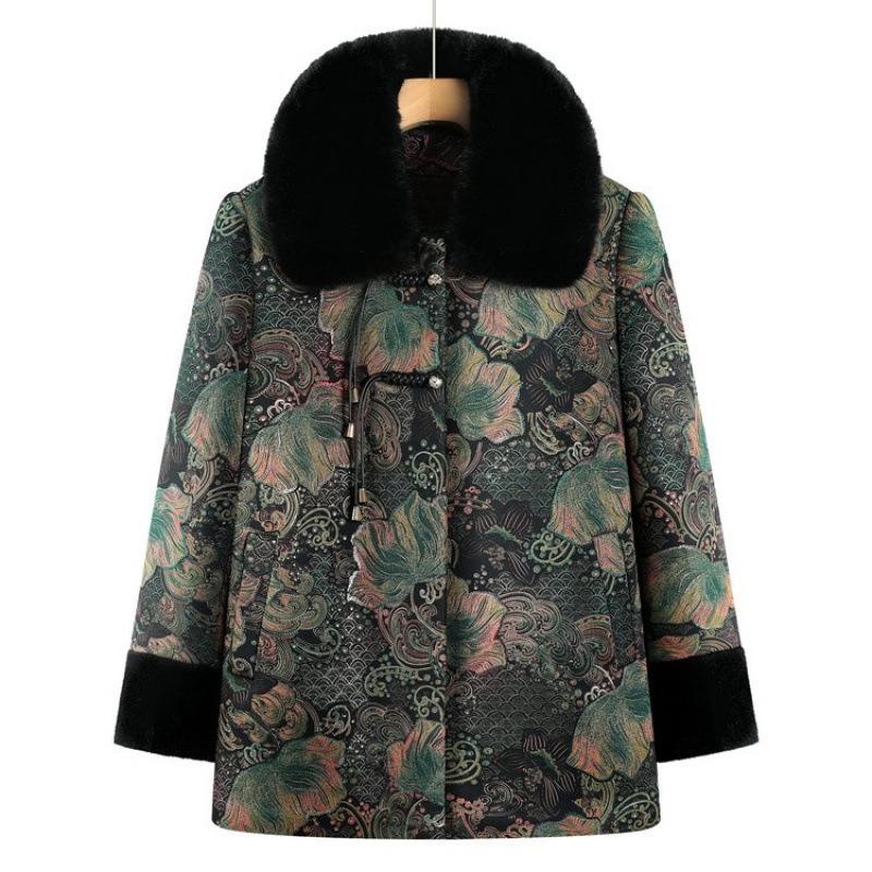 

Winter clothing velvet thickened coat elderly women s clothing cotton-padded clothing winter top cotton-padded jacket old lady clothing 5XL [recommended 150-80kg] зелёный