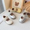 Kids Princess Shoes Round Toes Sweet Pearls Girls Leather Shoes Soft Sole 2025 New Fashion Children Dance Shoes Lace Flats Trend