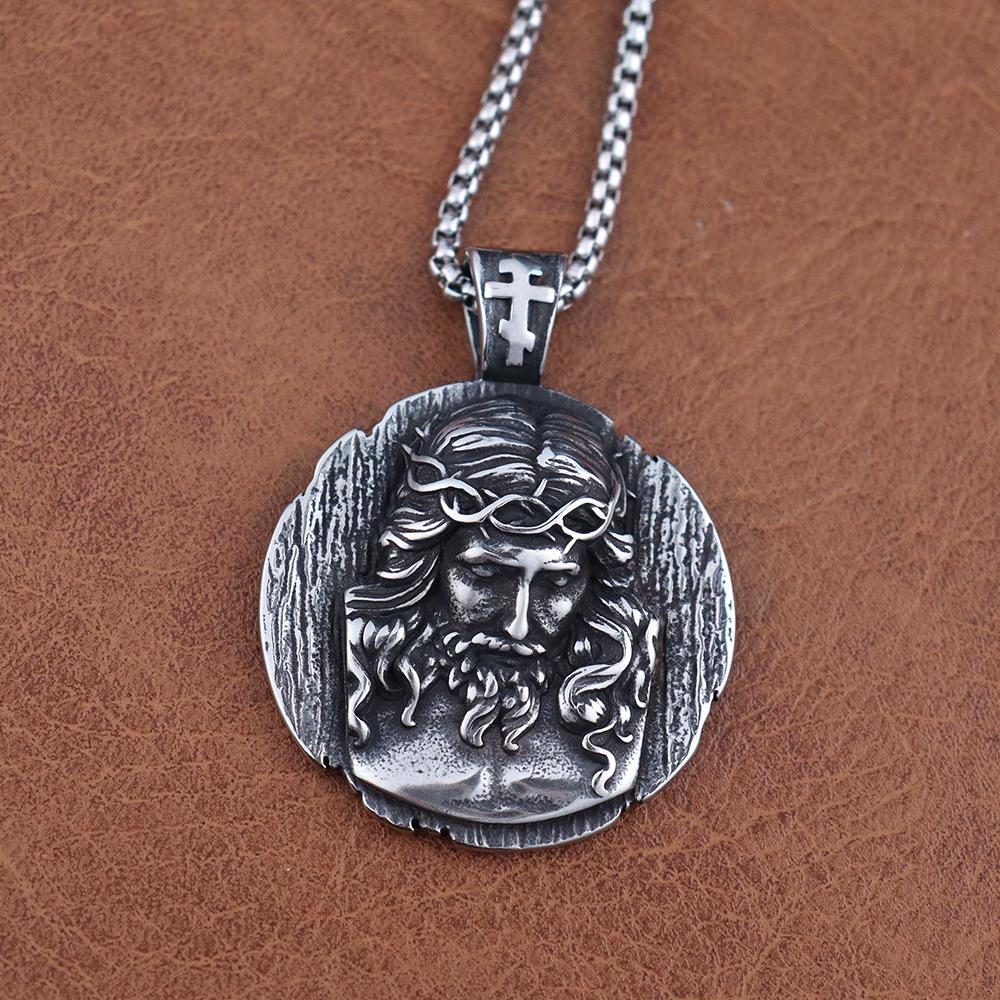 Trendy Men's Stainless Steel Shepherd Jesus Pendant Chain Holy Family Amulet Vintage Christian Jesus Necklaces Jewelry