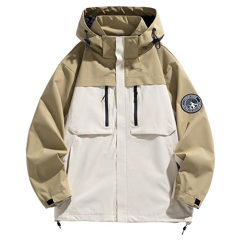 Spring and Autumn New Men's Korean Edition Hooded Car Logo Color-blocking Loose Jacket Trendy Couple Cargo Jacket