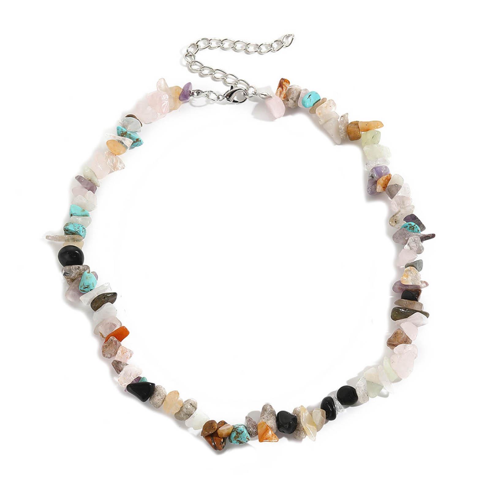 Bohemian Short Necklace Chain Bohemia Colorful Natural Stone Gravel Choker