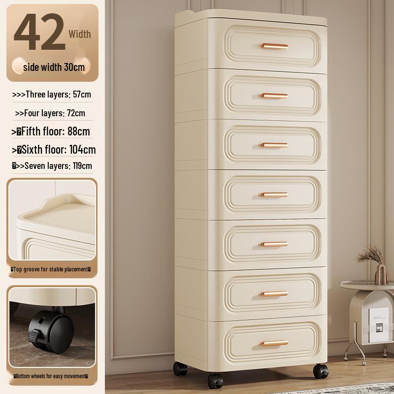 Bedroom Bedside Movable Storage Cabinet with Drawers for Living Room - Plastic Household Snack Organizer