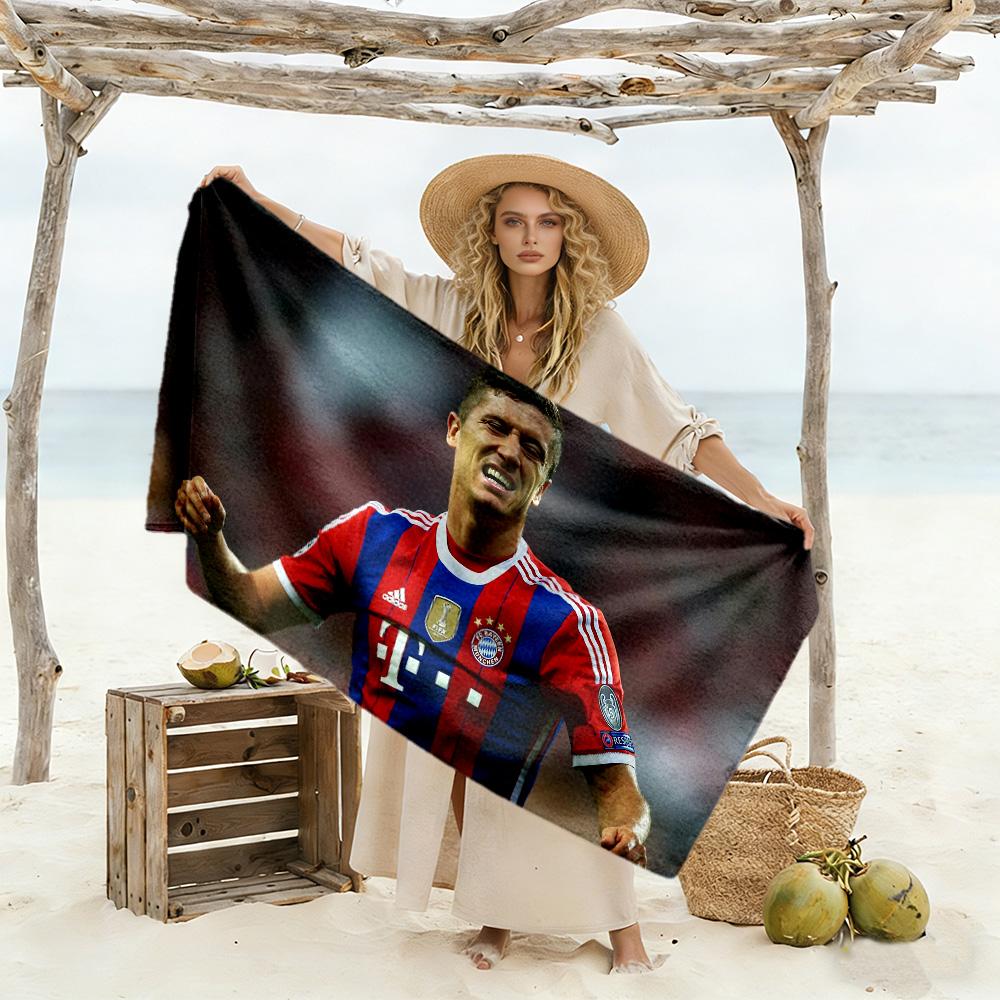Robert Lewandowski Celebrates Goal Beach Towel Quick-Dry Soft Microfiber Comfortable Lightweight