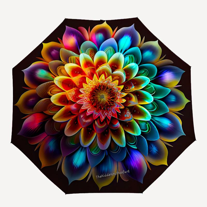 

1pc Floral Mandala Automatic Folding Umbrella with 8 Bones, 3-Fold Compact Umbrella, Compact Design On-the-Go Essential, casual outdoor acce