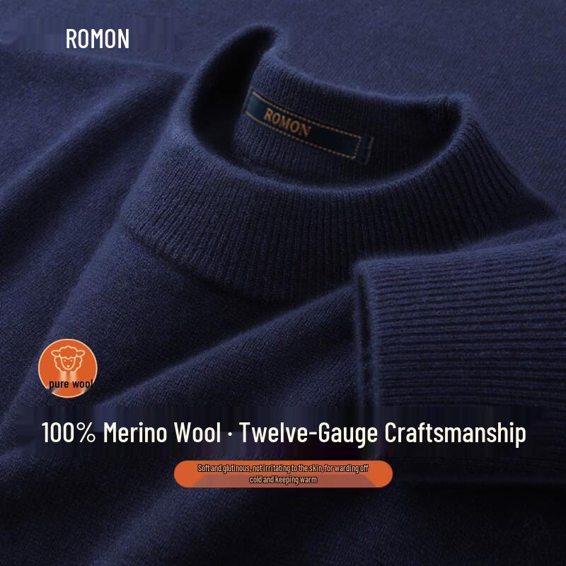 Romone Men s 100% Pure Lambswool Turtleneck Sweater XL