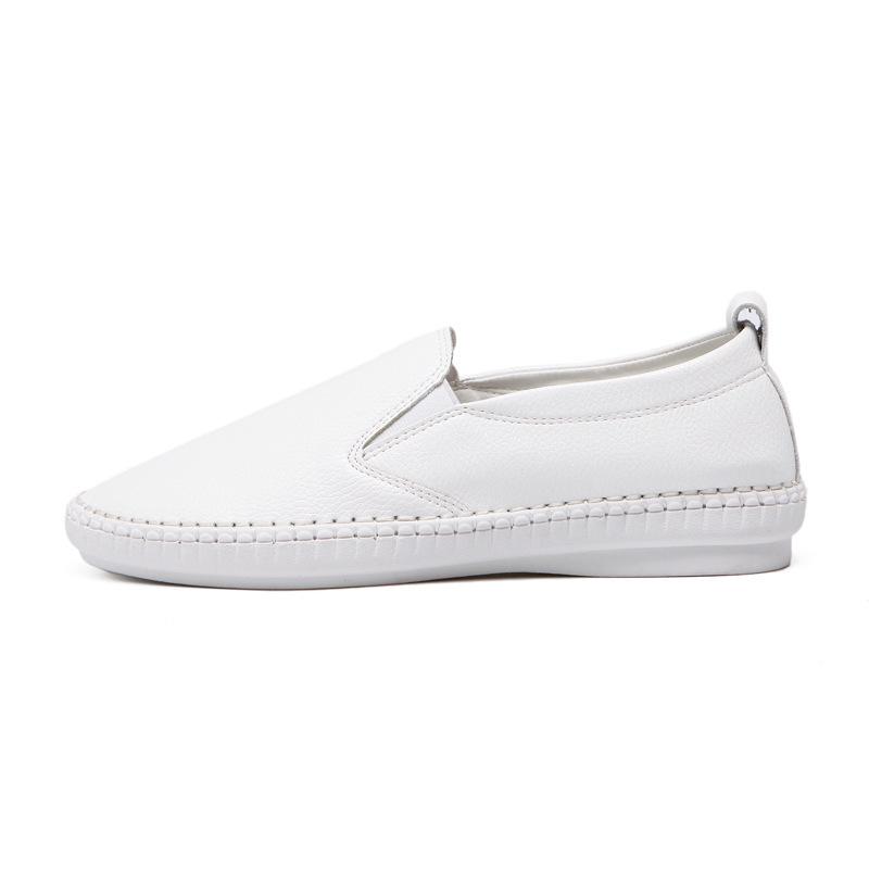 

Fashion 2025 Comfy Loafers Woman Genuine Pig Leather Sneakers Small White Shoes Ladies Elastic Slip On Sewing Flats Femme Nurse Moccasin 4.5 белый