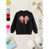 European Sizes Bow Children's Crewneck Sweatshirt, Casual Long-sleeve Crewneck Pullover with Slightly Stretchy Fabric