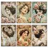 12 Retro Classical European Dresser Flowers With Beautiful Woman Elegant Lady Material Paper Background Decoration Backing Paper