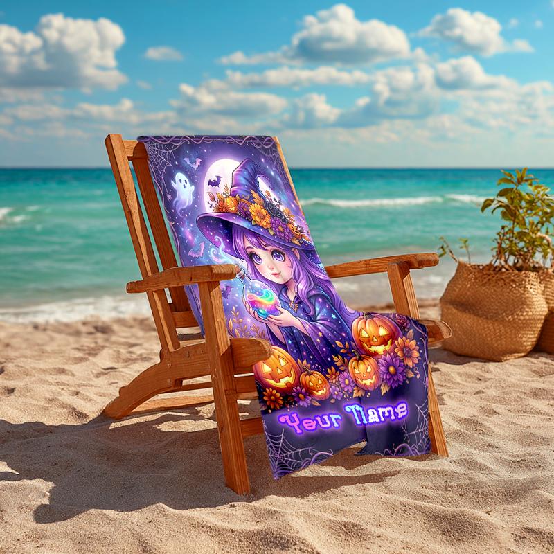 1PC Custom Name Halloween Magic Potion Beach Towel Highly Absorbent And Sand-Resistant Towel for Swimming, Pool, Yoga, And Travel Lightweight
