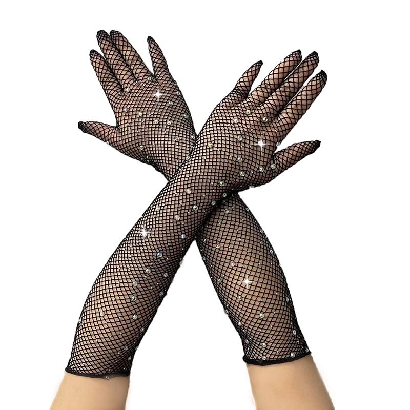 Sexy elastische Strass Mesh Handschuhe Leistung lange Handschuh Zubehör