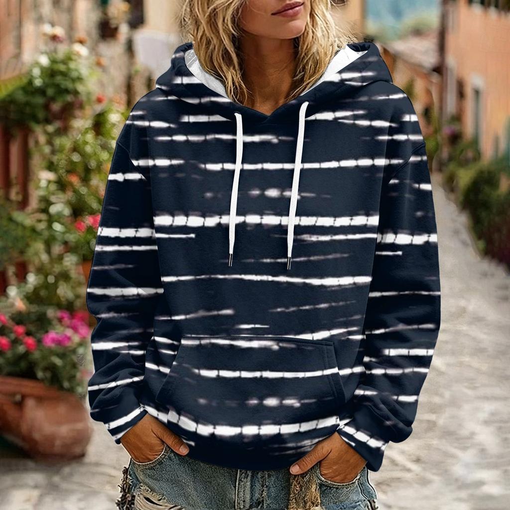 Women's Striped Long Sleeve Hoodie with Pocket and for Casual Wear
